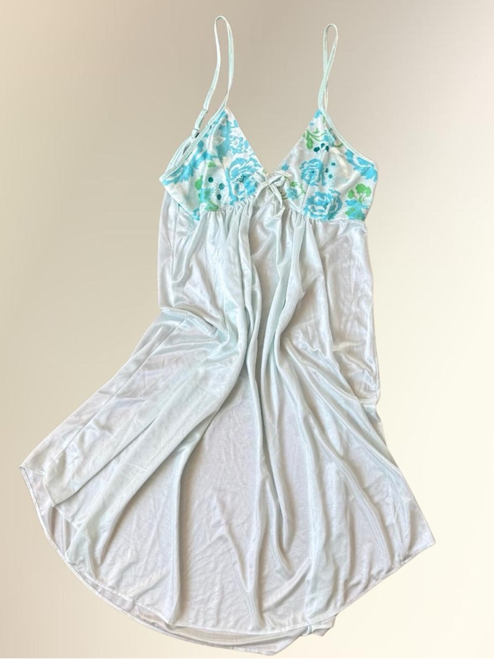 Light Aqua Floral Bust Sleep Chemise with Adjustable Straps